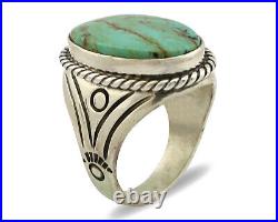Navajo Ring. 925 Silver Bluegreen Turquoise Signed Calvin Peterson C. 80's