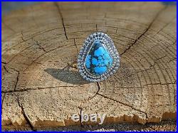 Navajo Ring Matrix Turquoise Women's, Signed Sterling Silver Jewelry sz 8.5 US
