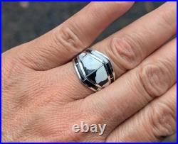 Navajo Ring Signed Native American Jewelry White Buffalo Turquoise size 8.25 US