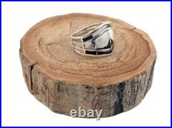 Navajo Ring Signed Native American Jewelry White Buffalo Turquoise size 8.25 US