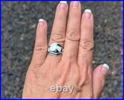 Navajo Ring Signed Native American Jewelry White Buffalo Turquoise size 8.25 US