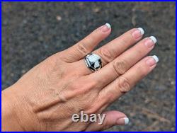Navajo Ring Signed Native American Jewelry White Buffalo Turquoise size 8.25 US