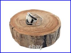 Navajo Ring Signed Native American Jewelry White Buffalo Turquoise size 8.25 US