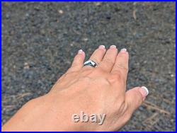 Navajo Ring Signed Native American Jewelry White Buffalo Turquoise size 8.25 US