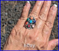 Navajo Ring Southwest Jewelry Turquoise Cluster Signed Native American size 8.25