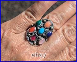 Navajo Ring Southwest Jewelry Turquoise Cluster Signed Native American size 8.25