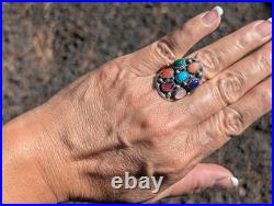 Navajo Ring Southwest Jewelry Turquoise Cluster Signed Native American size 8.25