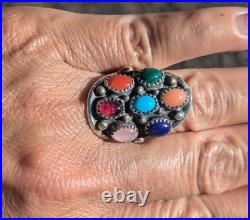 Navajo Ring Southwest Jewelry Turquoise Cluster Signed Native American size 8.25