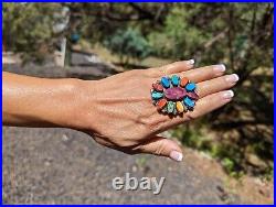 Navajo Ring Sterling Silver Turquoise Cluster Native American Jewelry Sz 8.5