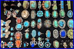 Navajo Ring Sterling Silver Turquoise Cluster Native American Jewelry Sz 8.5