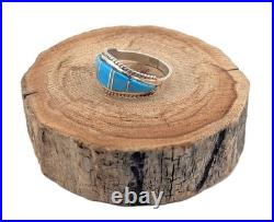 Navajo Ring Turquoise Genuine Native American Women's Jewelry Size 9 Silver Band Navajo Ring Turquoise Genuine Native American Women's Jewelry Size 9 Silver Band