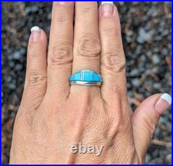 Navajo Ring Turquoise Genuine Native American Women's Jewelry Size 9 Silver Band Navajo Ring Turquoise Genuine Native American Women's Jewelry Size 9 Silver Band