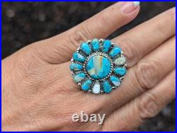 Navajo Ring Women Native American Signed Jewelry Compressed Turquoise Adjustable