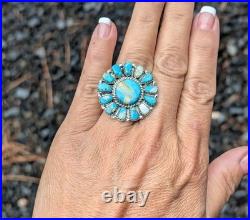 Navajo Ring Women Native American Signed Jewelry Compressed Turquoise Adjustable