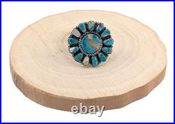 Navajo Ring Women Native American Signed Jewelry Compressed Turquoise Adjustable
