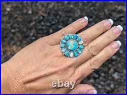 Navajo Ring Women Native American Signed Jewelry Compressed Turquoise Adjustable