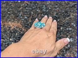 Navajo Ring Women Native American Signed Jewelry Compressed Turquoise Adjustable