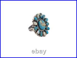 Navajo Ring Women Native American Signed Jewelry Compressed Turquoise Adjustable