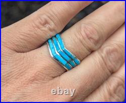 Navajo Ring Women's Native American Handcut Jewelry Kingman Turquoise size 8 US