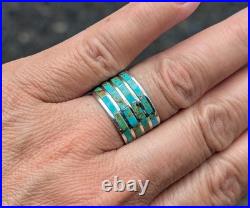 Navajo Ring Women's Native American Jewelry Natural Turquoise Inlay 7.75 US