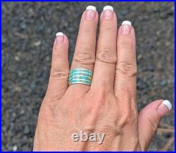 Navajo Ring Women's Native American Jewelry Natural Turquoise Inlay 7.75 US