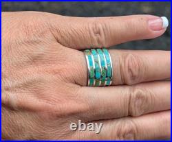 Navajo Ring Women's Native American Jewelry Natural Turquoise Inlay 7.75 US