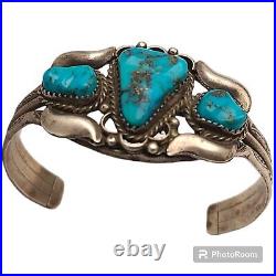 Navajo Robert Kelley Sterling Silver Ithaca Peak Turquoise Cuff Bracelet