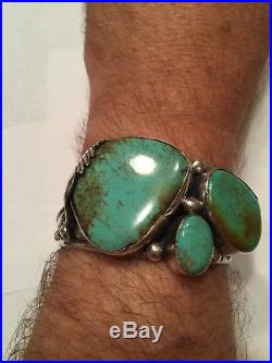 Navajo Royston Turquoise Sterling Silver Bracelet signed DC Denet Clark Vintage