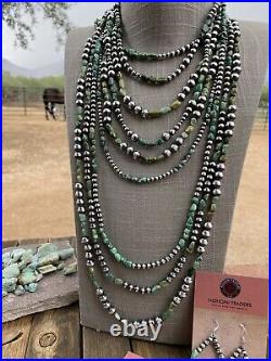 Navajo Royston Turquoise Sterling Silver Navajo Pearl Beaded Necklace 20 Inch