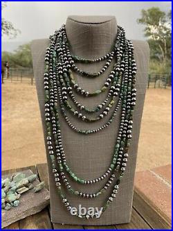 Navajo Royston Turquoise Sterling Silver Navajo Pearl Beaded Necklace 20 Inch