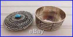 Navajo SUNSHINE REEVES Sterling Silver Belt BUCKLE & BOX Turquoise Concho Lot