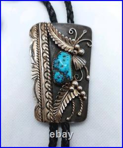 Navajo Signed A. Benally, Sterling Silver 925 Turquoise Bolo Navajo Signed A. Benally, Sterling Silver 925 Turquoise Bolo
