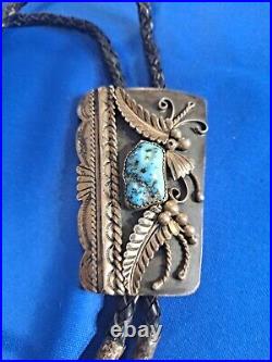 Navajo Signed A. Benally, Sterling Silver 925 Turquoise Bolo Navajo Signed A. Benally, Sterling Silver 925 Turquoise Bolo