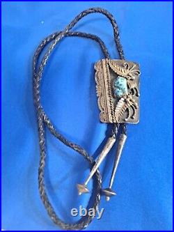 Navajo Signed A. Benally, Sterling Silver 925 Turquoise Bolo Navajo Signed A. Benally, Sterling Silver 925 Turquoise Bolo