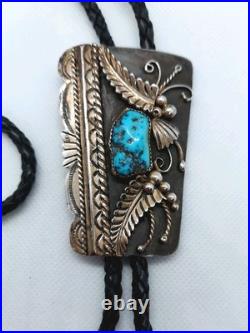 Navajo Signed A. Benally, Sterling Silver 925 Turquoise Bolo Navajo Signed A. Benally, Sterling Silver 925 Turquoise Bolo
