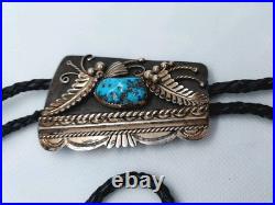 Navajo Signed A. Benally, Sterling Silver 925 Turquoise Bolo Navajo Signed A. Benally, Sterling Silver 925 Turquoise Bolo