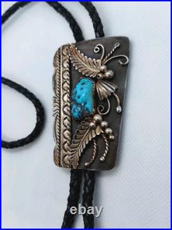 Navajo Signed A. Benally, Sterling Silver 925 Turquoise Bolo Navajo Signed A. Benally, Sterling Silver 925 Turquoise Bolo