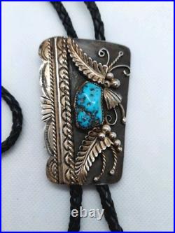Navajo Signed A. Benally, Sterling Silver 925 Turquoise Bolo Navajo Signed A. Benally, Sterling Silver 925 Turquoise Bolo
