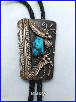 Navajo Signed A. Benally, Sterling Silver 925 Turquoise Bolo Navajo Signed A. Benally, Sterling Silver 925 Turquoise Bolo