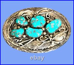 Navajo Signed JC Sterling Silver Turquoise Belt Buckle Very Ornate Heavy 76g Navajo Signed JC Sterling Silver Turquoise Belt Buckle Very Ornate Heavy 76g