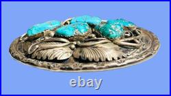 Navajo Signed JC Sterling Silver Turquoise Belt Buckle Very Ornate Heavy 76g Navajo Signed JC Sterling Silver Turquoise Belt Buckle Very Ornate Heavy 76g