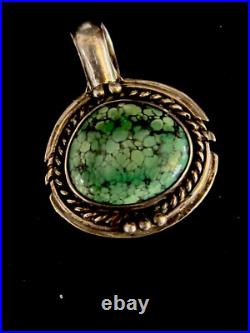Navajo Signed Sterling Silver and Turquoise Large Pendant