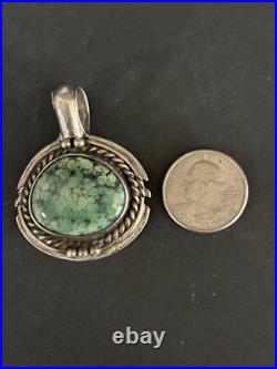 Navajo Signed Sterling Silver and Turquoise Large Pendant