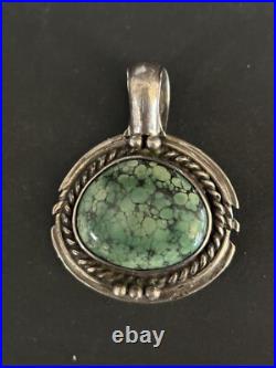 Navajo Signed Sterling Silver and Turquoise Large Pendant