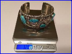 Navajo Sleeping Beauty Turquoise Sterling Silver LARGE Bracelet Cuff L. Bennett