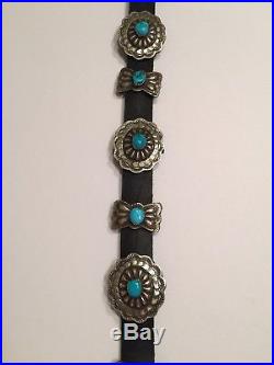 Navajo Sleeping Beauty Turquoise Sterling Silver Leather Concho Belt and Buckle