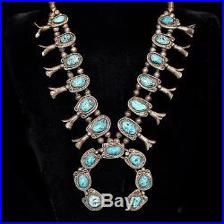 Navajo Squash Blossom Necklace, Sterling Silver & Turquoise, Old Pawn/Estate