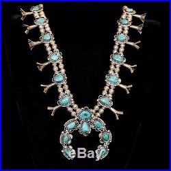 Navajo Squash Blossom Necklace, Sterling Silver & Turquoise, Old Pawn/Estate