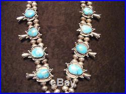Navajo Squash Blossom Necklace Sterling Silver & Turquoise Old Pawn Estate
