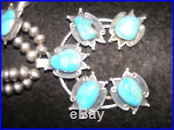 Navajo Squash Blossom Necklace Sterling Silver & Turquoise Old Pawn Estate